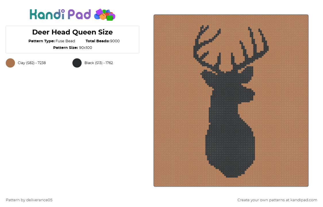Deer Head (Q) - Fuse Bead Pattern by deliverance05 on Kandi Pad - antlers, buck, deer, tan