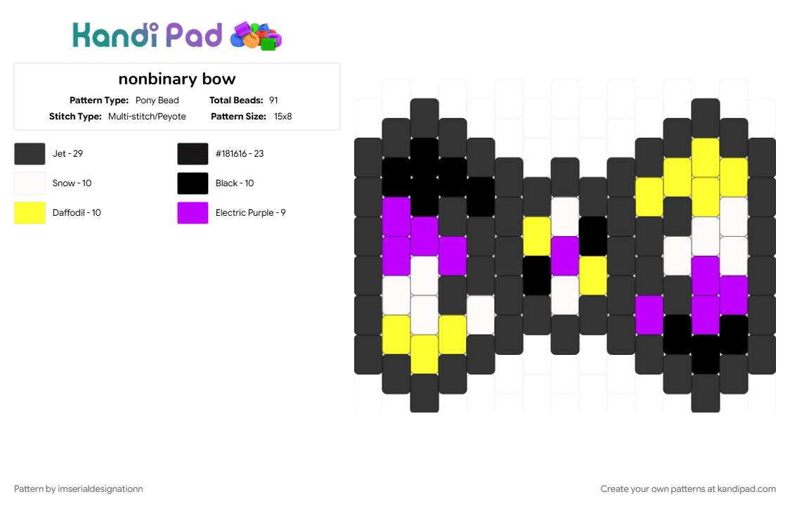 nonbinary bow - Pony Bead Pattern by imserialdesignationn on Kandi Pad - black, non binary, nonbinary, nonbinary pride, pride, pride bow, purple, yellow