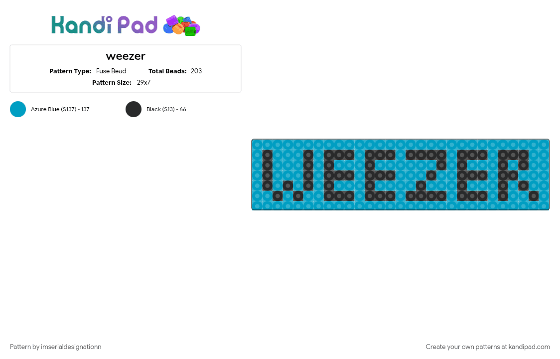 weezer - Fuse Bead Pattern by imserialdesignationn on Kandi Pad - band, black, cotdlettering, light blue, music, weezer, weezered