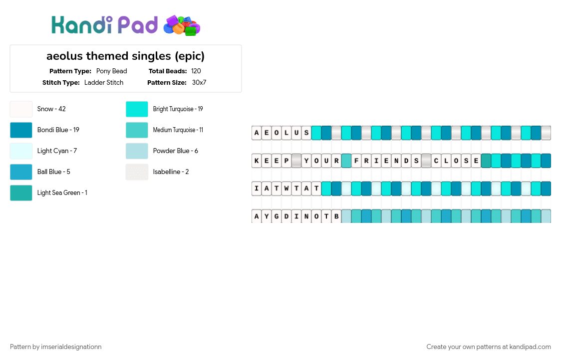 aeolus themed singles (epic) - Pony Bead Pattern by imserialdesignationn on Kandi Pad - cotdwind, epic, epic the musical, epicthemusical, light blue, musical, singles