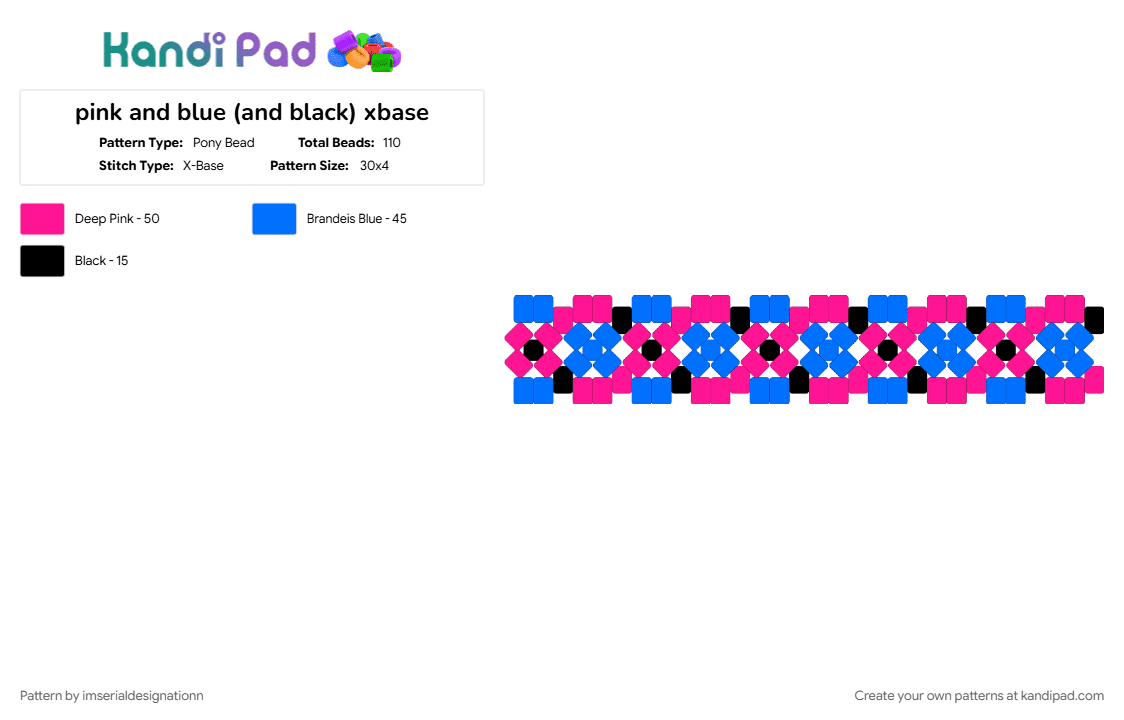 pink and blue (and black) xbase - Pony Bead Pattern by imserialdesignationn on Kandi Pad - blue, blue and pink, ithinkiliketvigirl, pink, pink and blue, tv girl, tvgirl