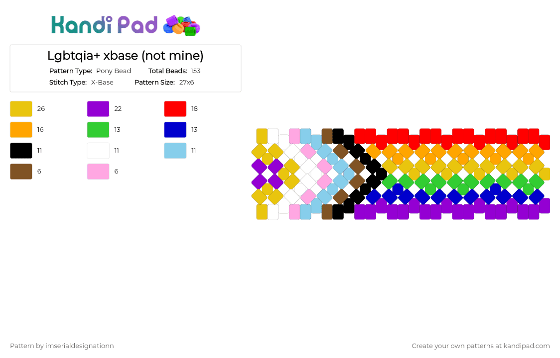 Lgbtqia+ xbase (not mine) - Pony Bead Pattern by imserialdesignationn on Kandi Pad - yellow,orange,red,purple,lgbt,rainbow,pride,lgbtq,lgbtqia