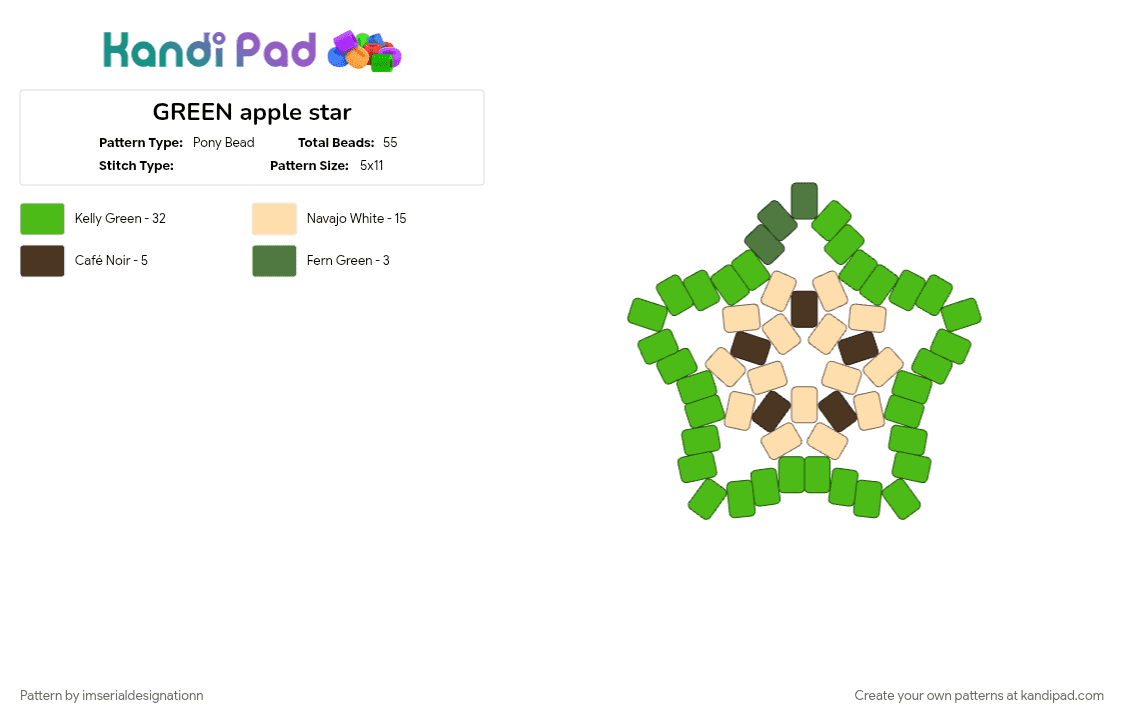GREEN apple star - Pony Bead Pattern by imserialdesignationn on Kandi Pad - apple, cotdfarmersmarket, green, green apple