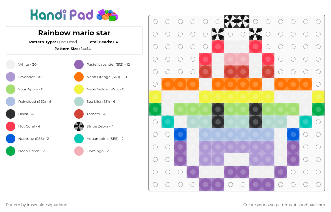 Rainbow mario star - Fuse Bead Pattern by imserialdesignationn on Kandi Pad - pink,green,orange,colorful,mario,rainbow,gaming