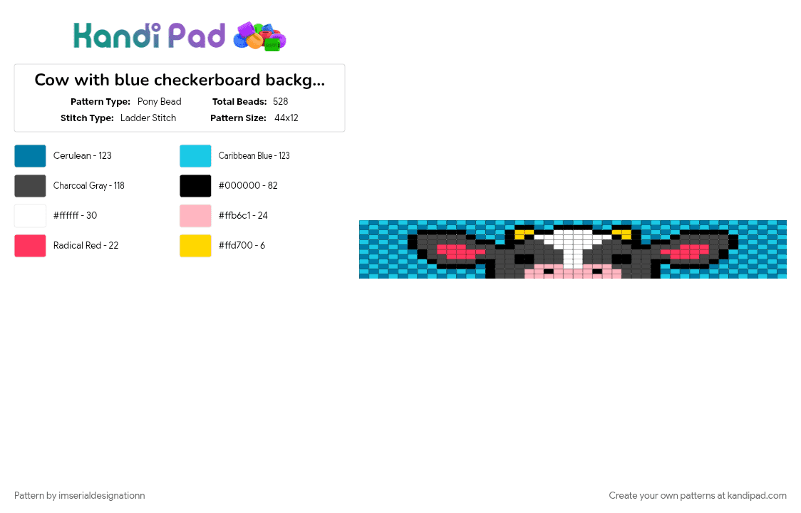 Cow with blue checkerboard background - Pony Bead Pattern by imserialdesignationn on Kandi Pad - animal, blue, brown, cow, light blue