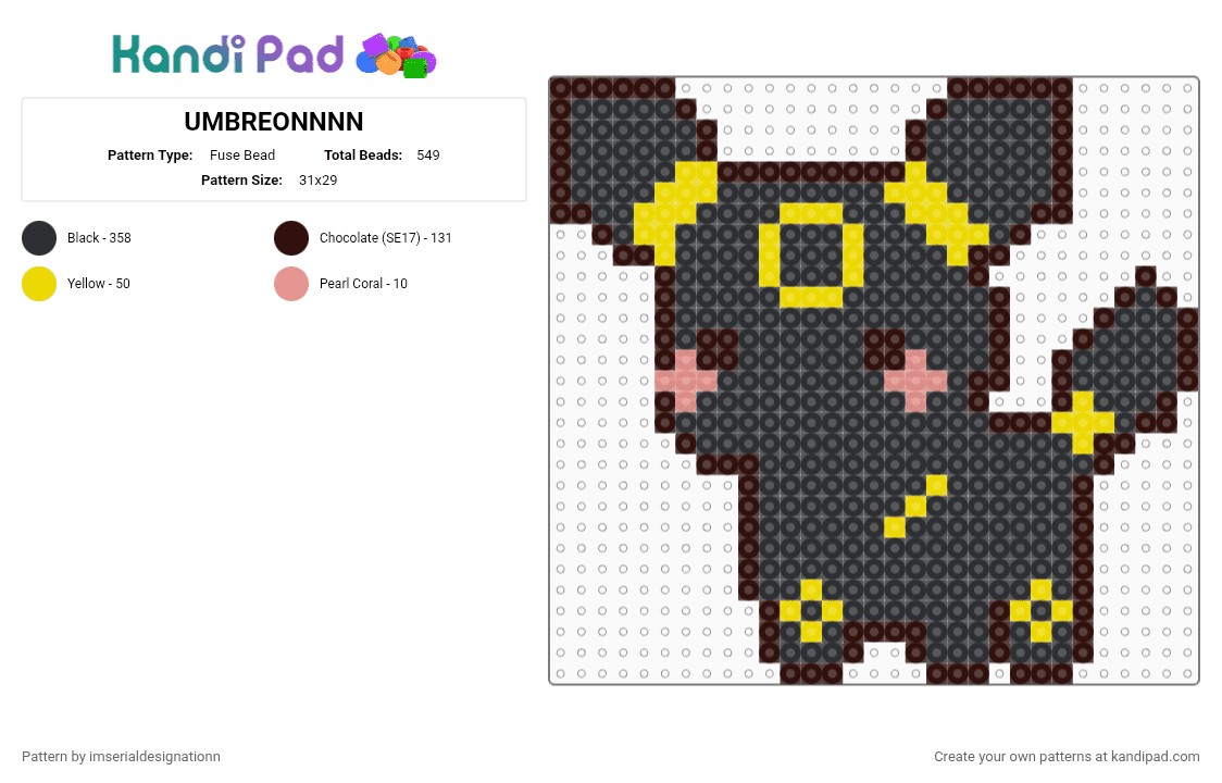 UMBREONNNN - Fuse Bead Pattern by imserialdesignationn on Kandi Pad - black,brown,pokemon,eevee,eevee evolutions,umbreon,yellow,chibi,cute