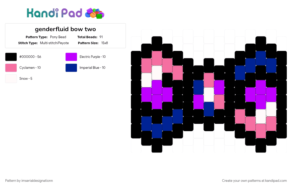genderfluid bow two - Pony Bead Pattern by imserialdesignationn on Kandi Pad - black, genderfluid, lgbtqia, pink, pride, pride bow, pride charm, purple
