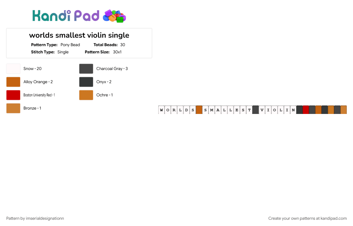 worlds smallest violin single - Pony Bead Pattern by imserialdesignationn on Kandi Pad - ajr, brown, cotdviolins, orange, single, song, white, worlds smallest violin