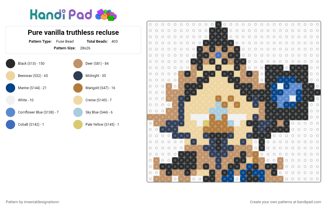 Pure vanilla truthless recluse - Fuse Bead Pattern by imserialdesignationn on Kandi Pad - tan,beige,crk,pure vanilla,cookie run,cookie run kingdom,truthless recluse