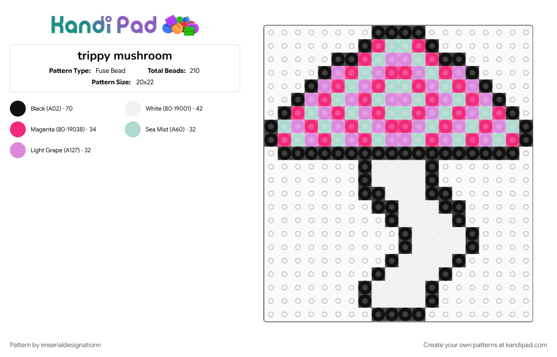 trippy mushroom - Fuse Bead Pattern by imserialdesignationn on Kandi Pad - cotdmushrooms, light blue, mushroom, pink