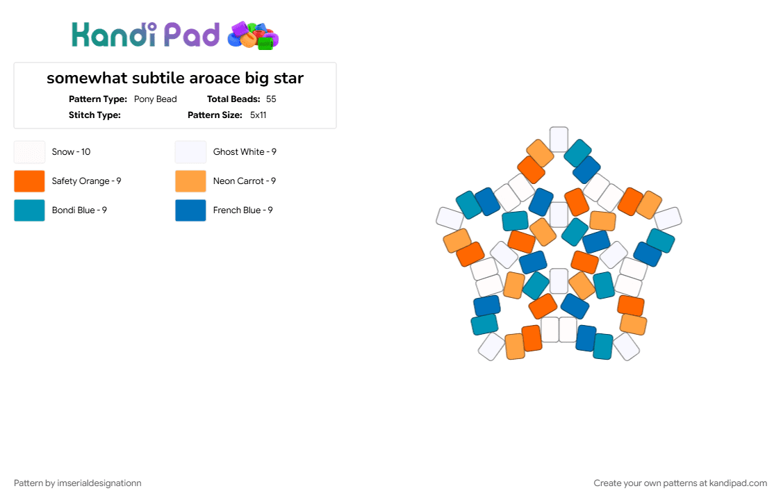 somewhat subtile aroace big star - Pony Bead Pattern by imserialdesignationn on Kandi Pad - aroace, aroace pride, aroace star, orange, pride, pride flag, pride star, subtile pride