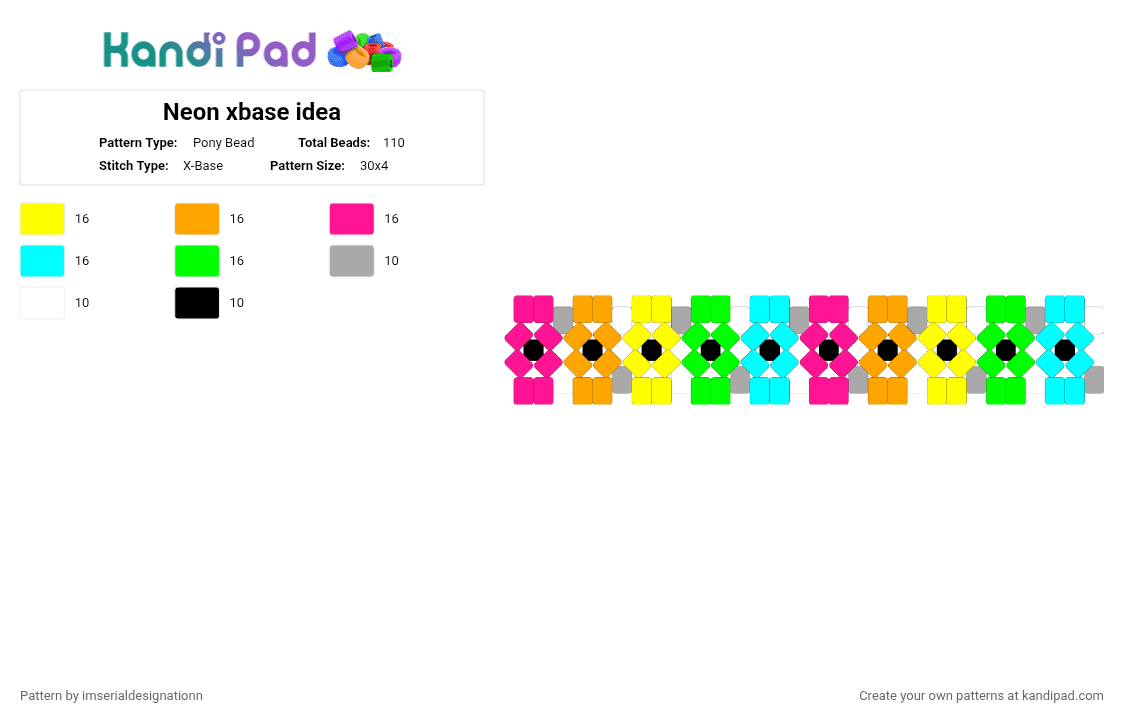 Neon xbase idea - Pony Bead Pattern by imserialdesignationn on Kandi Pad - colorful, light blue, orange