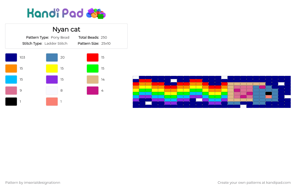 Nyan cat - Pony Bead Pattern by imserialdesignationn on Kandi Pad - purple