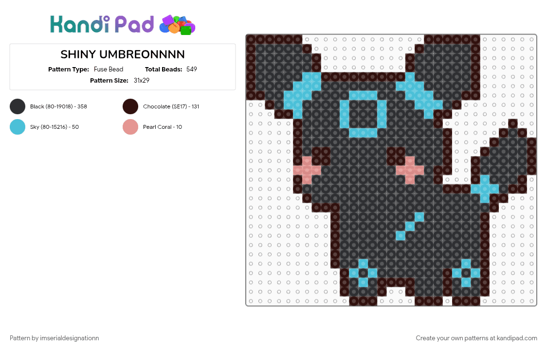 SHINY UMBREONNNN - Fuse Bead Pattern by imserialdesignationn on Kandi Pad - black, brown, eeveelution, pokemon, shiny pokemon, shiny umbreon, umbreon