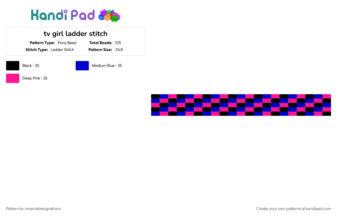 tv girl themed ladder stitch - Pony Bead Pattern by imserialdesignationn on Kandi Pad - blue and pink, ithinkiliketvigirl, pink, pink and blue, purple, tv girl, tvgirl, who really cares