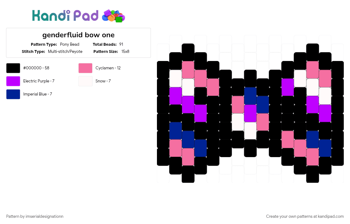 genderfluid bow one - Pony Bead Pattern by imserialdesignationn on Kandi Pad - black, genderfluid, lgbtqia, pink, pride, pride bow, purple, stripes