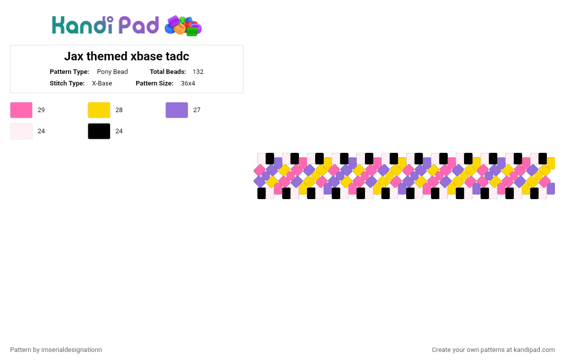 Jax themed xbase tadc - Pony Bead Pattern by imserialdesignationn on Kandi Pad - pink,yellow,purple,tadc,the amazing digital circus,jax,jax tadc
