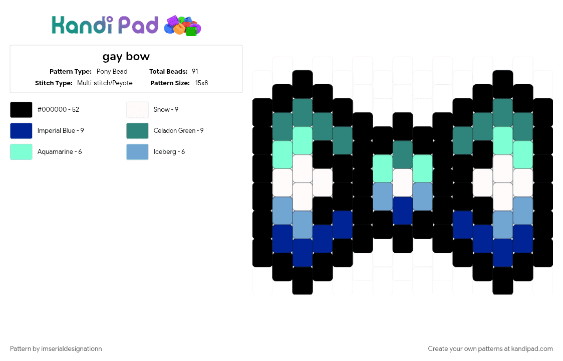 gay bow - Pony Bead Pattern by imserialdesignationn on Kandi Pad - black, gay man, gay pride flag, lgbtqia, pride, pride bow, teal