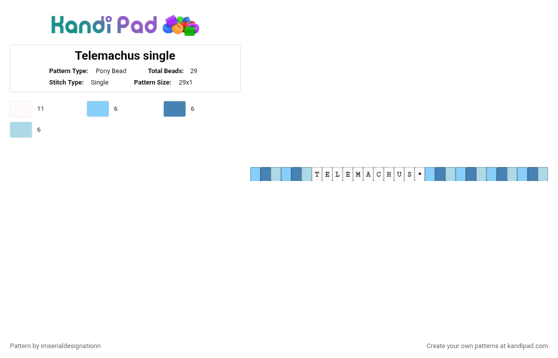 Telemachus single - Pony Bead Pattern by imserialdesignationn on Kandi Pad - blue, epic, epic the musical, greek mythology, legendary, light blue, odysseus, telemachus, the odyssey