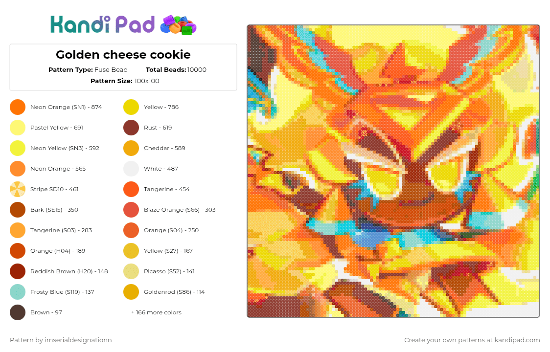 Golden cheese cookie - Fuse Bead Pattern by imserialdesignationn on Kandi Pad - red,orange,yellow,cookie run kingdom,crk