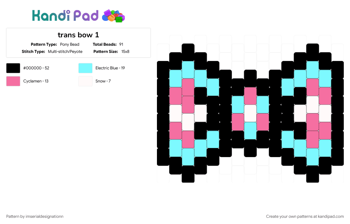 trans bow 1 - Pony Bead Pattern by imserialdesignationn on Kandi Pad - black, light blue, pink, pride, pride bow, trans, transgender