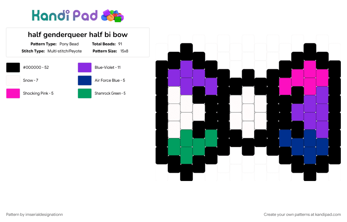 half alterhuman half bi bow - Pony Bead Pattern by imserialdesignationn on Kandi Pad - bi, bisexual, black, genderqueer, lgbtqia, pride, pride bow, purple