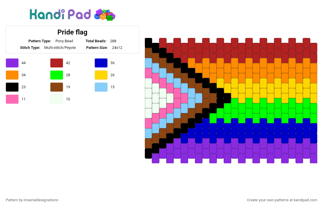 Pride flag - Pony Bead Pattern by imserialdesignationn on Kandi Pad - red,orange,purple