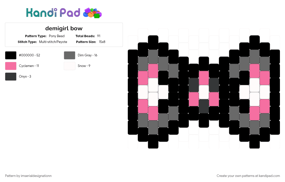 demigirl bow - Pony Bead Pattern by imserialdesignationn on Kandi Pad - black, demigirl, demigirl pride, gray, lgbtqia, pink, pride, pride bow
