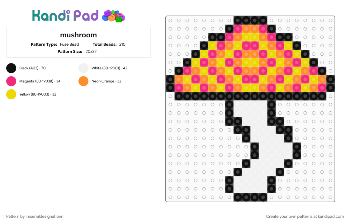 mushroom - Fuse Bead Pattern by imserialdesignationn on Kandi Pad - mushroom, orange, pink, trippy, trippy mushroom, yellow