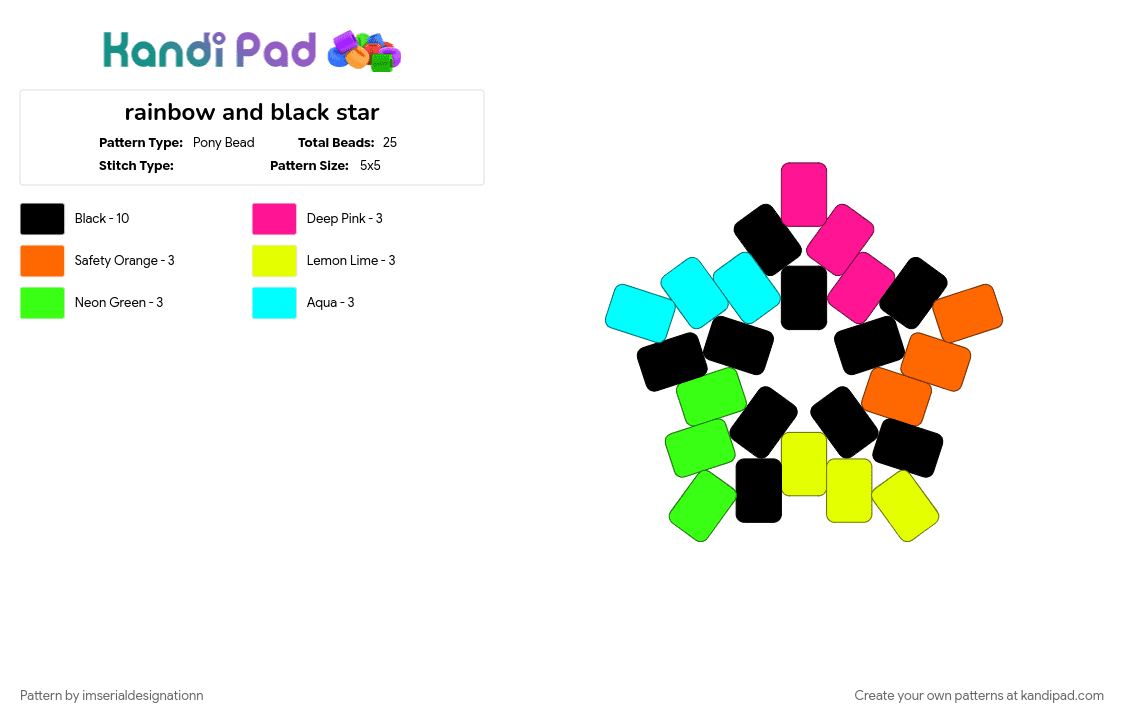rainbow and black star - Pony Bead Pattern by imserialdesignationn on Kandi Pad - colorful, green, orange