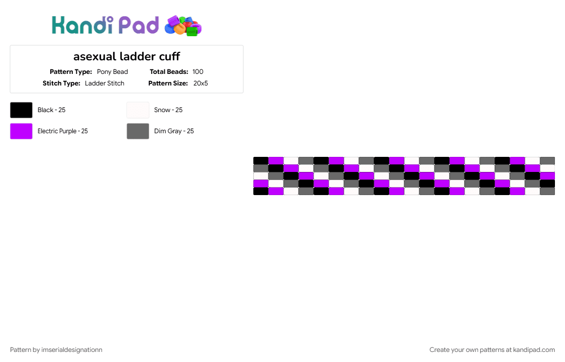 asexual ladder cuff - Pony Bead Pattern by imserialdesignationn on Kandi Pad - ace, asexual, asexual pride, gray, lgbtqia, pride, purple