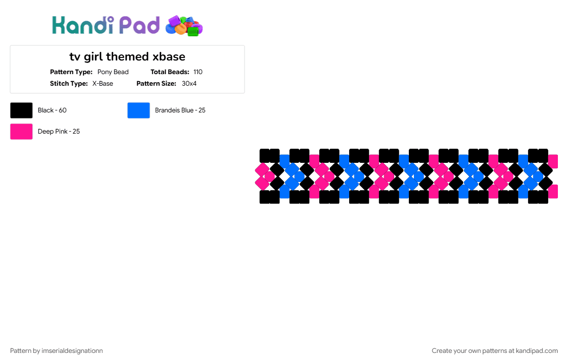 tv girl themed xbase - Pony Bead Pattern by imserialdesignationn on Kandi Pad - blue, cotdchevrons, music, pink, pink and blue, tv girl