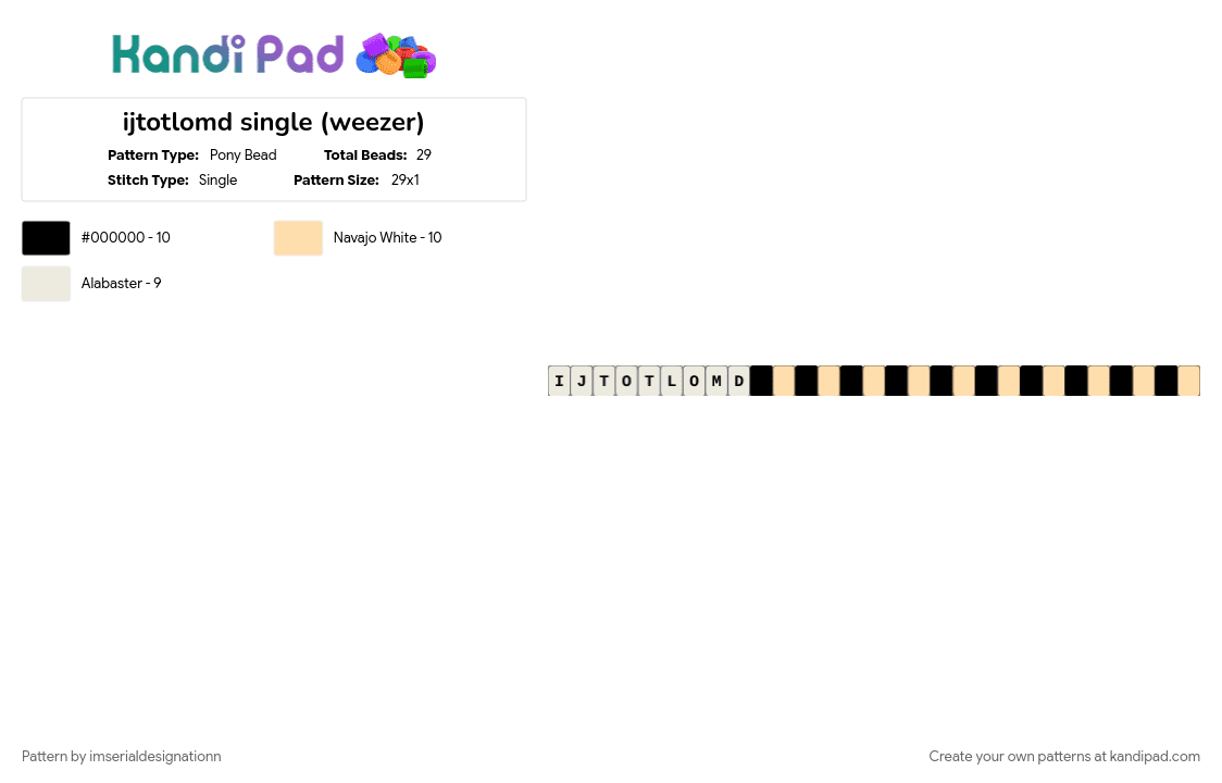ijtotlomd single (weezer) - Pony Bead Pattern by imserialdesignationn on Kandi Pad - beige, pinkerton, single, song, weezer, white