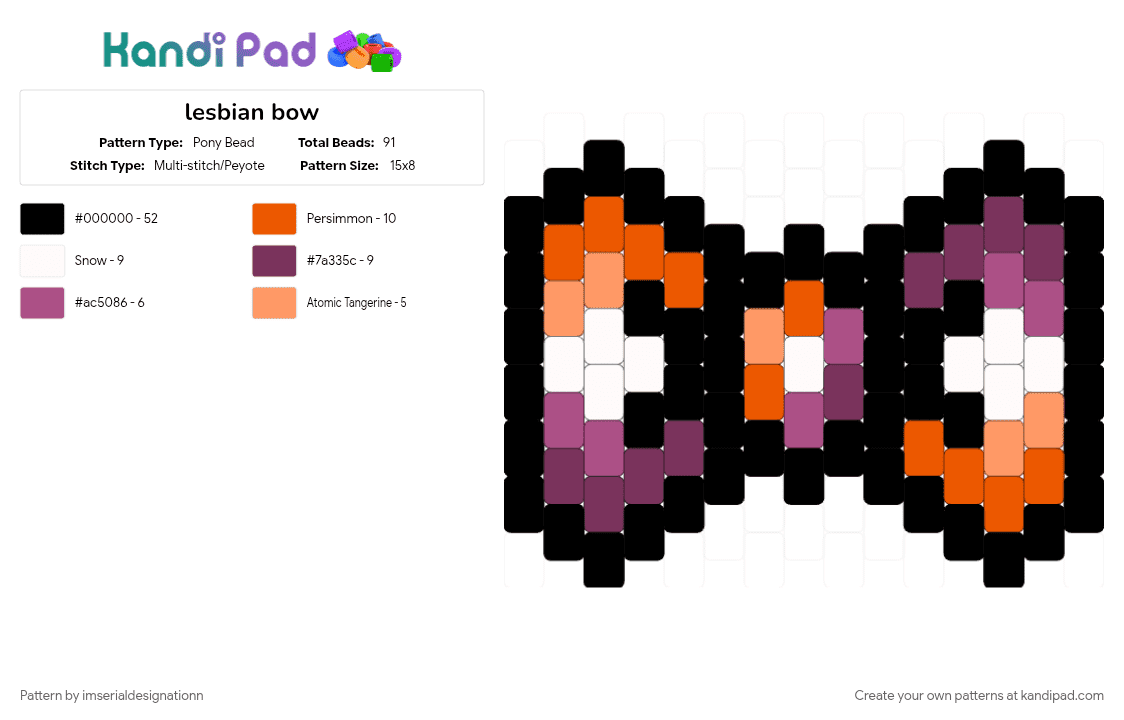 lesbian bow - Pony Bead Pattern by imserialdesignationn on Kandi Pad - black, lesbian, lesbian pride, lgbtqia, orange, pink, pride, pride bow