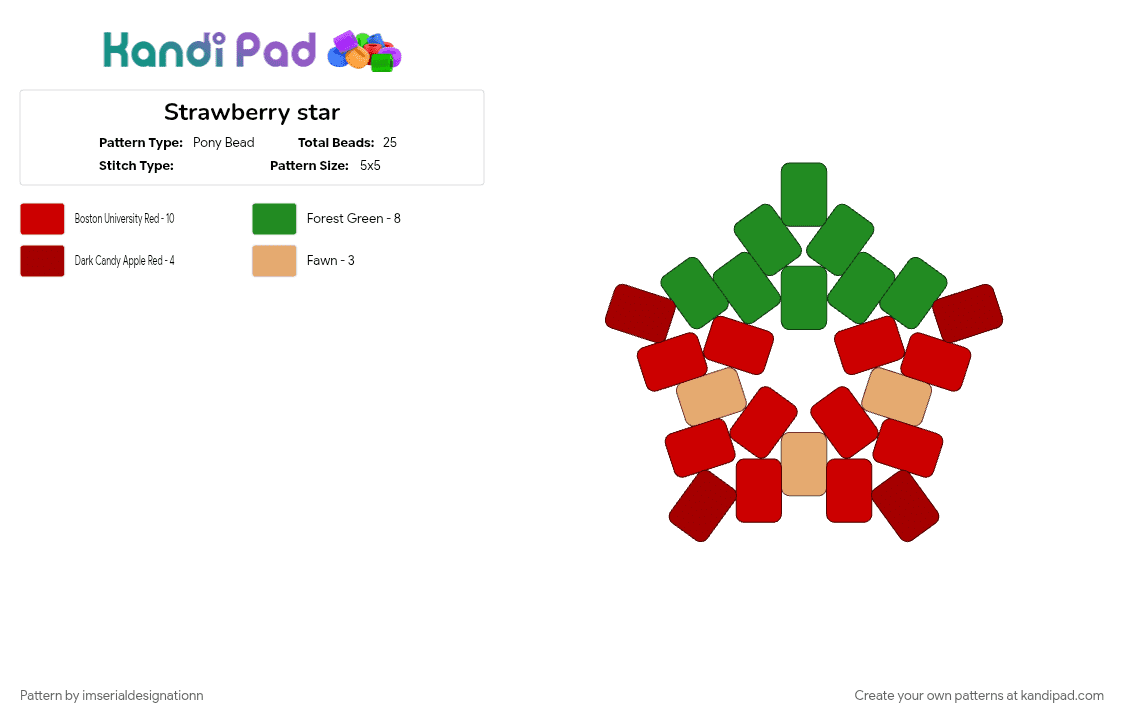 Strawberry star - Pony Bead Pattern by imserialdesignationn on Kandi Pad - cotdfruit, green, red, star, strawberry, strawberry star