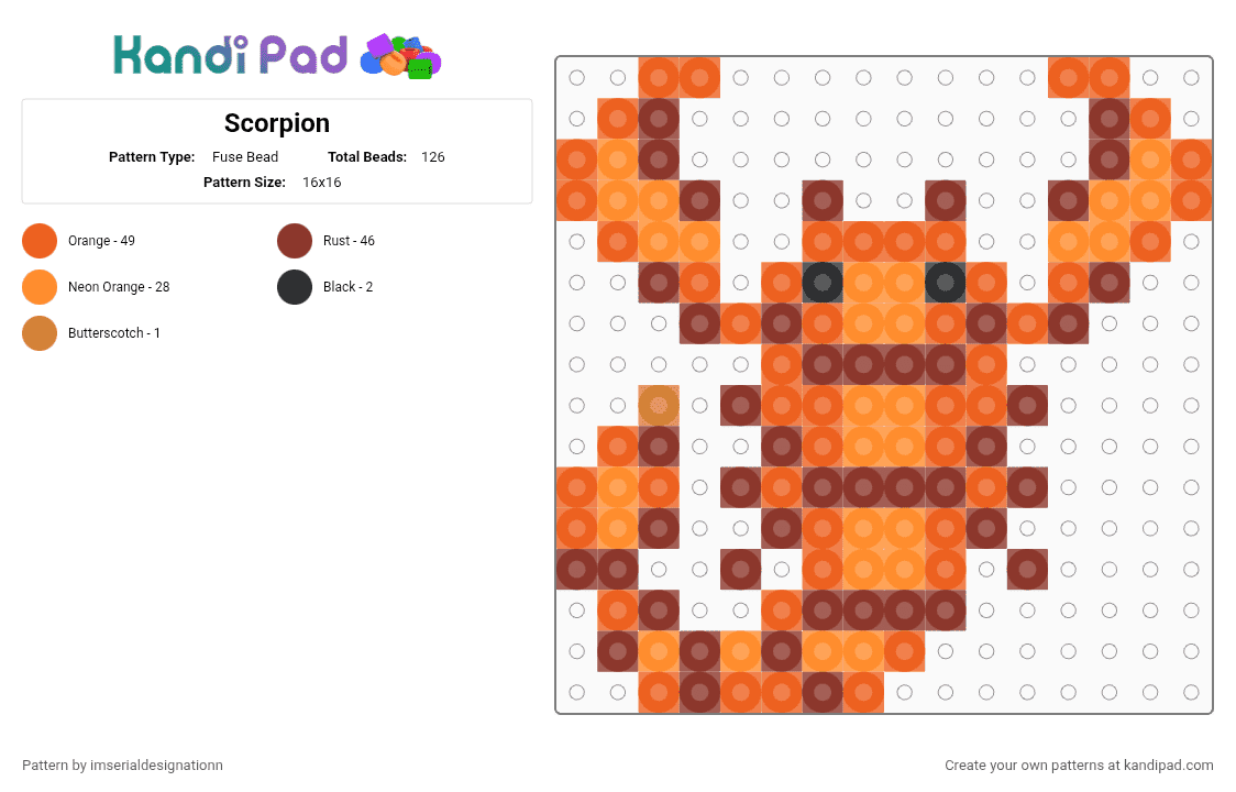 Scorpion - Fuse Bead Pattern by imserialdesignationn on Kandi Pad - cotdscorpions, orange, red