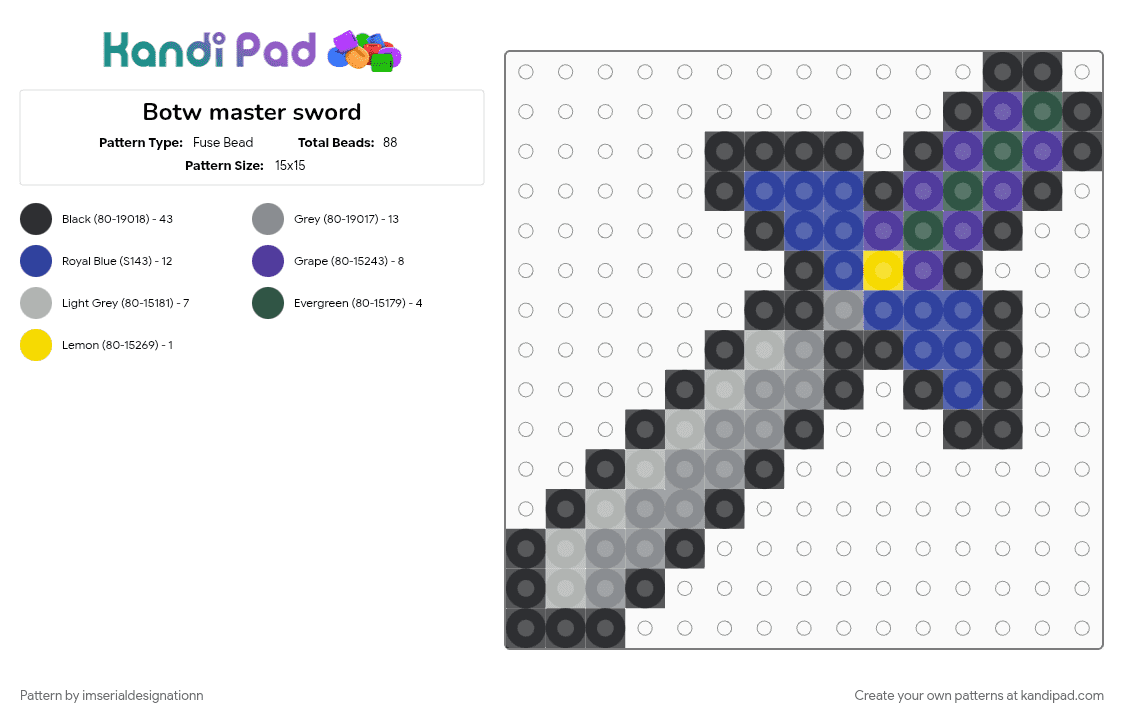 Botw master sword - Fuse Bead Pattern by imserialdesignationn on Kandi Pad - botw, charm, cotdswords, gray, legend of zelda, nintendo, purple, sword, video game, zelda