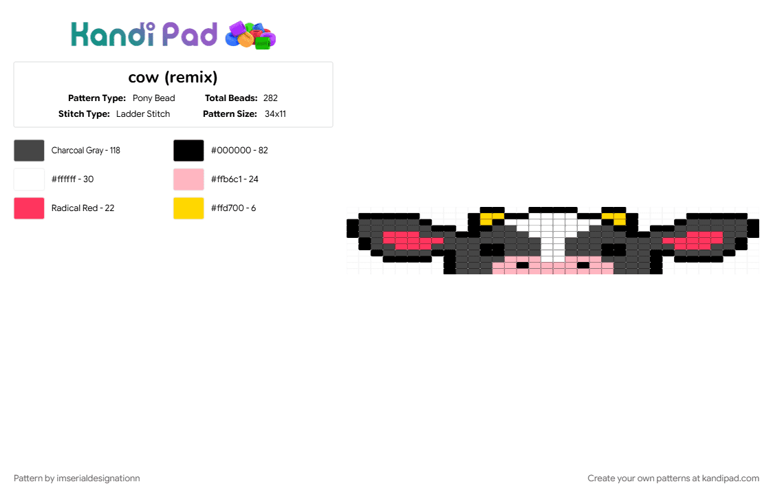 cow (remix) - Pony Bead Pattern by imserialdesignationn on Kandi Pad - animal, animals, brown, cow, cute, cute animal, cute cow