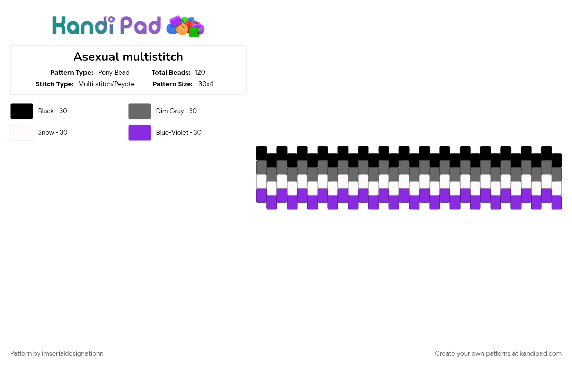 Asexual multistitch - Pony Bead Pattern by imserialdesignationn on Kandi Pad - ace, asexual, asexual flag, asexual pride, gray, pride, pride flag, purple