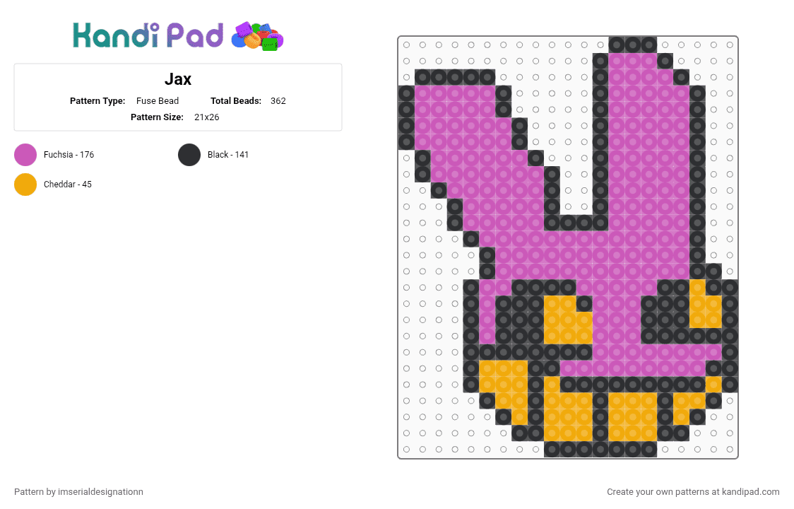 Jax - Fuse Bead Pattern by imserialdesignationn on Kandi Pad - digital circus, funnybunny, glitch, jax, jax tadc, pink, purple, tadc, the amazing digital circus