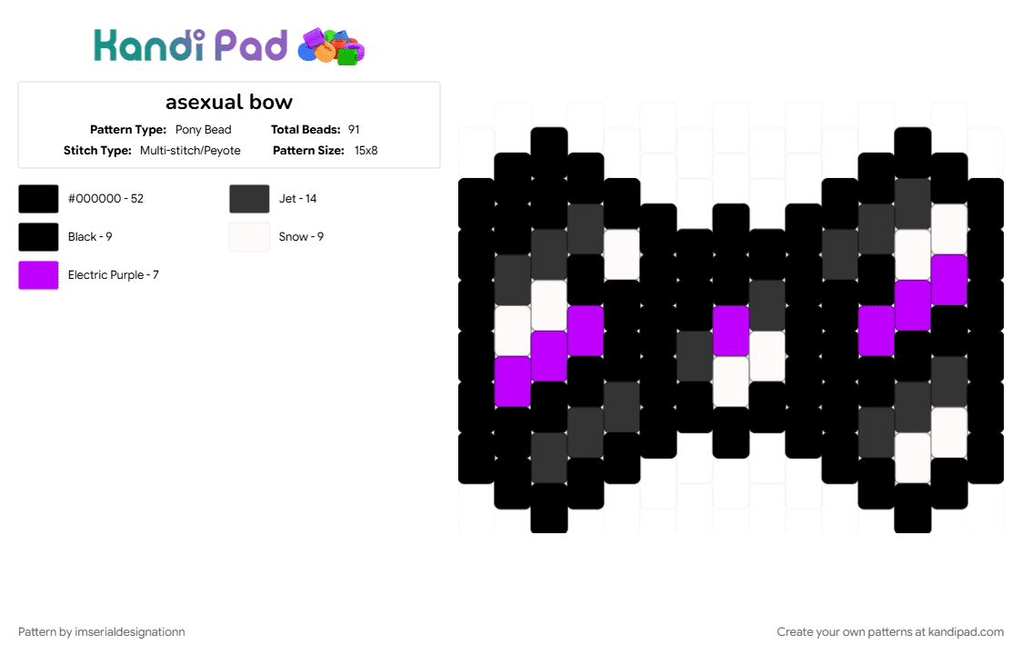 asexual bow - Pony Bead Pattern by imserialdesignationn on Kandi Pad - ace pride, asexual, asexual pride, black, lgbtqia, pride, pride bow, purple, white