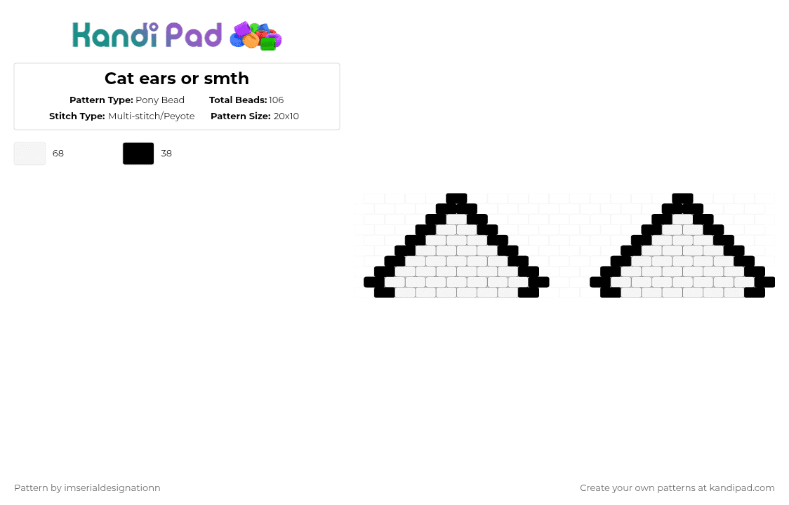Cat ears or smth - Pony Bead Pattern by imserialdesignationn on Kandi Pad - black,white