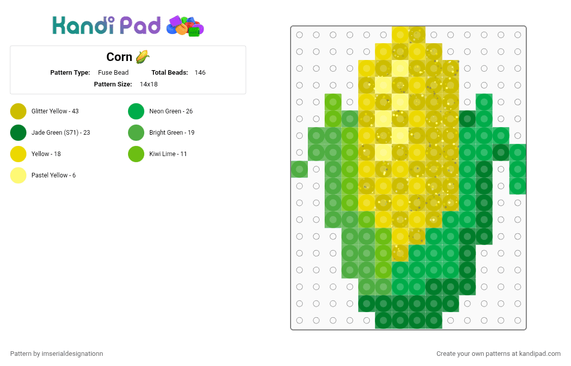 Corn 🌽 - Fuse Bead Pattern by imserialdesignationn on Kandi Pad - cotdfarming2026, green, yellow