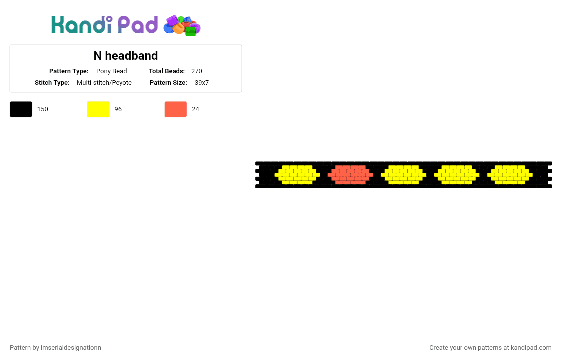 N headband - Pony Bead Pattern by imserialdesignationn on Kandi Pad - black, cotdcosplay, headband, md, murder drones, n, yellow