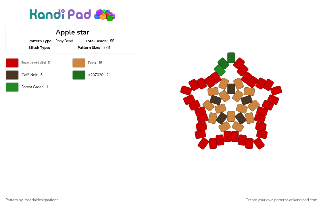 Apple star - Pony Bead Pattern by imserialdesignationn on Kandi Pad - apple, cotdfarmersmarket, orange, red