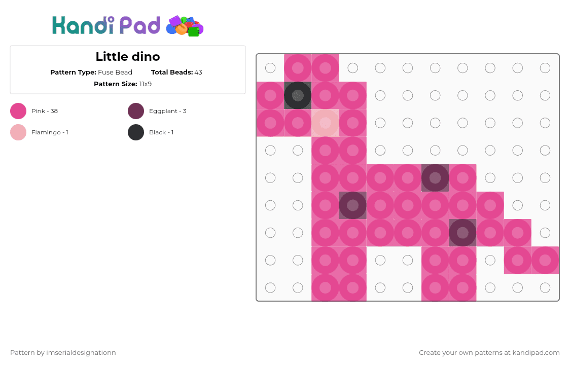 Little dino - Fuse Bead Pattern by imserialdesignationn on Kandi Pad - pink,dino,cute