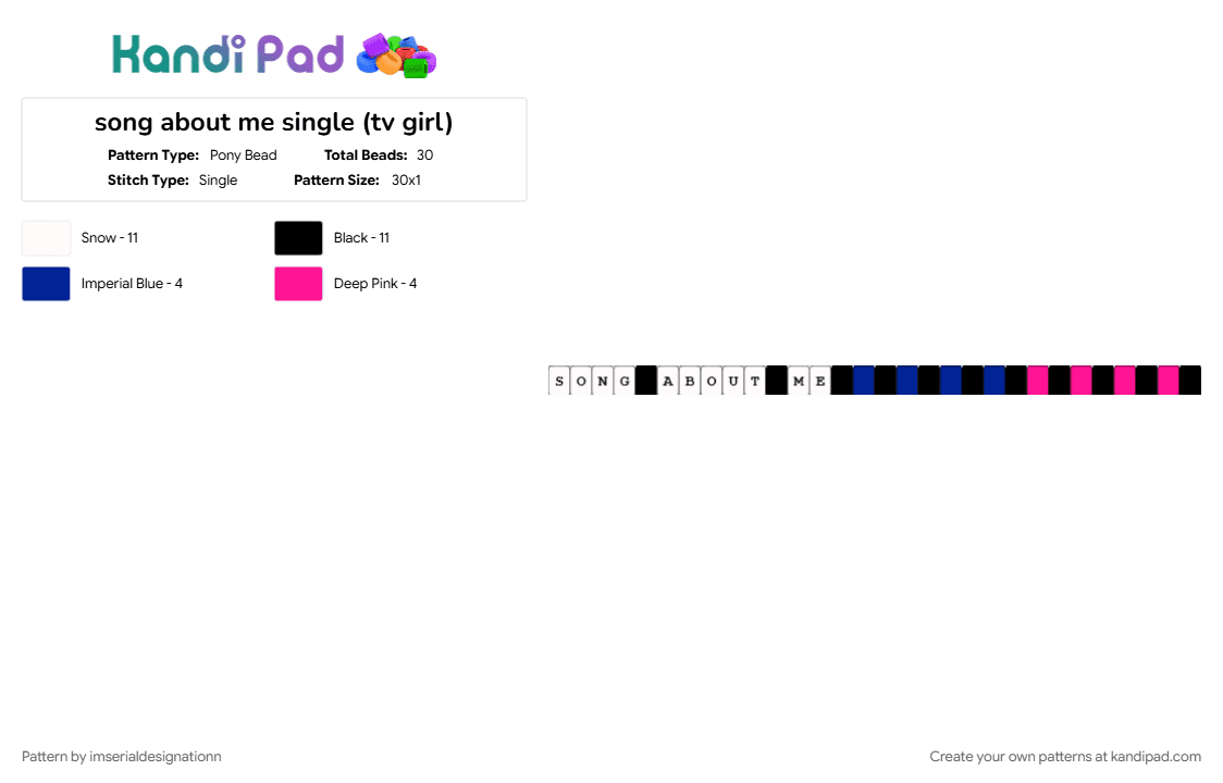 song about me single (tv girl) - Pony Bead Pattern by imserialdesignationn on Kandi Pad - 