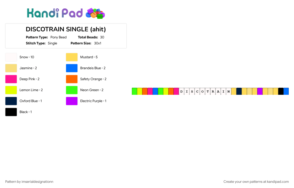 DISCOTRAIN SINGLE (ahit) - Pony Bead Pattern by imserialdesignationn on Kandi Pad - a hat in time, ahit, ahit conductor, ahit game, blue, colorful, rainbow, single, yaoi, yellow