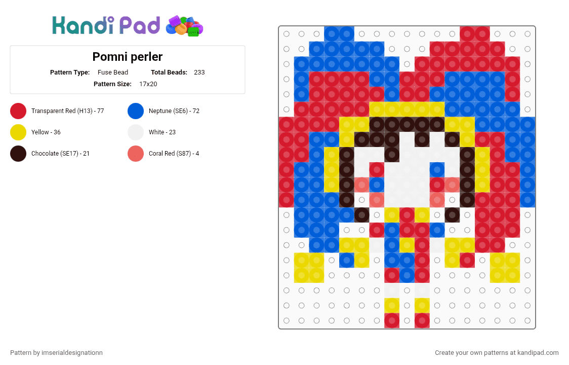 Pomni perler - Fuse Bead Pattern by imserialdesignationn on Kandi Pad - blue, red