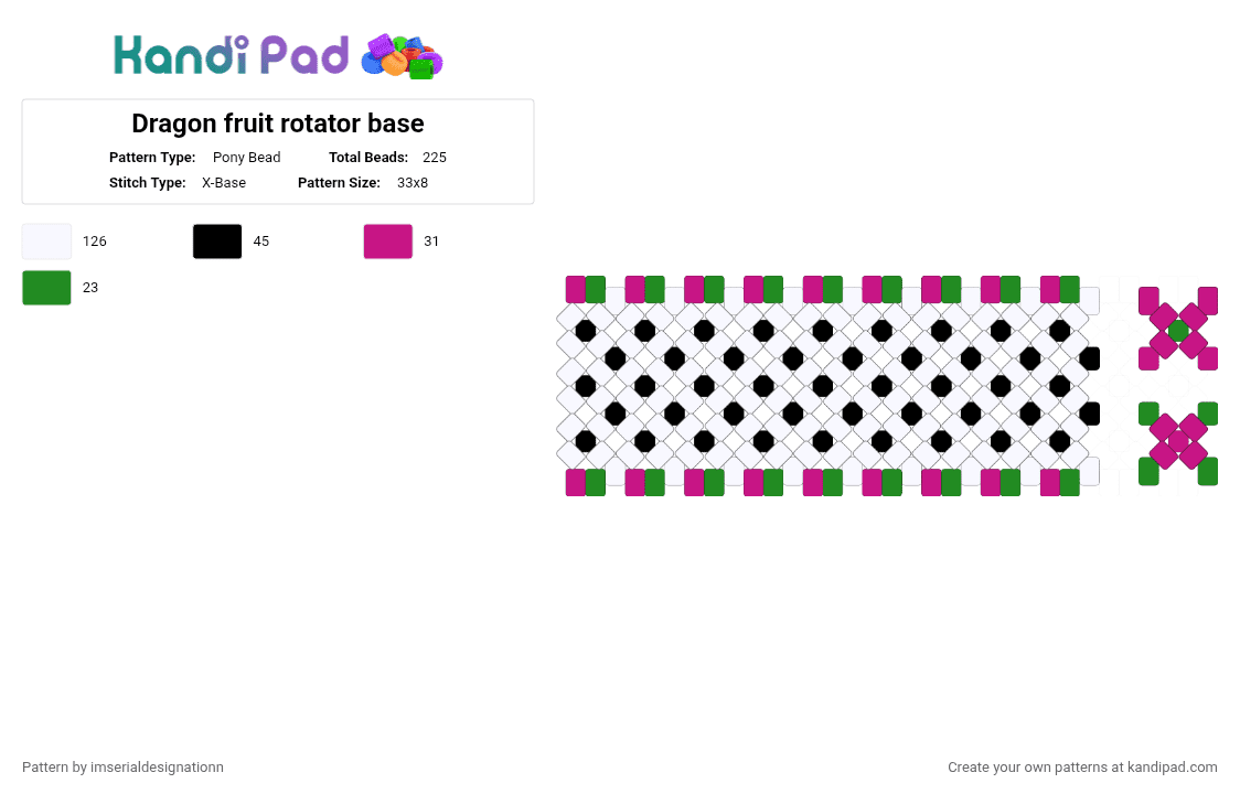 Dragon fruit rotator base - Pony Bead Pattern by imserialdesignationn on Kandi Pad - white,green,pink,cotdhealthyfood,dragon fruit,fruit,rotator,xbase